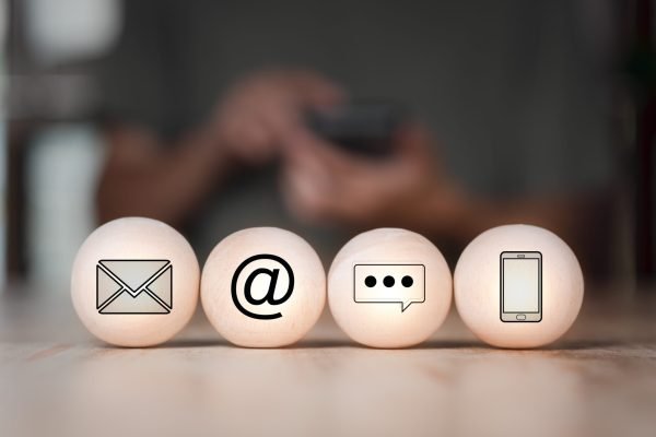 Communication concept with email, message box and contacts icons, Website page contact ,Connection with modern network technology ,borderless communication ,business contact and communication